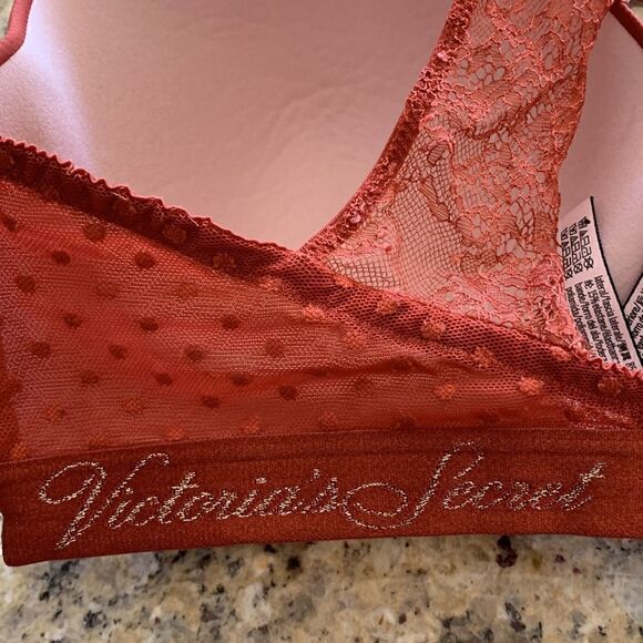 Victoria’s Secret t-shirt lightly lined wireless Rust Lace Racerback Bra 38DD - Picture 5 of 8